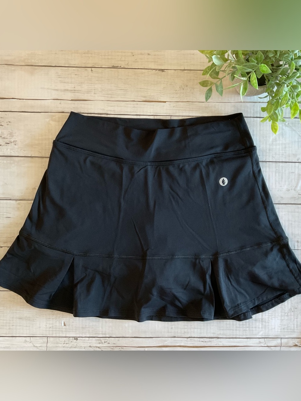Dona Jo Black Jojo pleat hem Skort, active skort with shorts under, pockets, 2